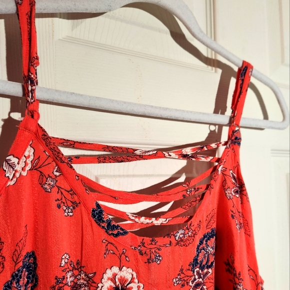 💚VINTAGE TORRID FLORAL HIGH LOW STRAPPY CROSSBACK PLUS SIZE GENTLY USED CAMI 2X - Picture 3 of 7